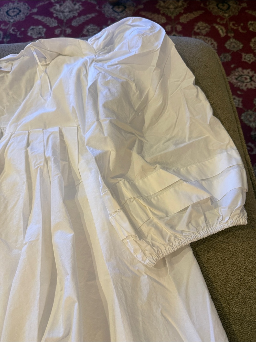 Mable White Pintuck Puff Sleeve Babydoll Dress Size Large Lined (TD) - Picture 3 of 7